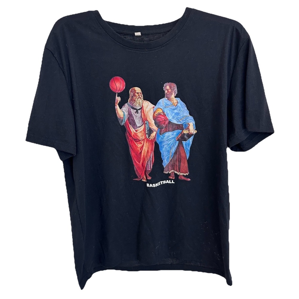 Plato Aristotle Basketball Shirt‎ Comedy Mens L Humor Survival Philosophy EUC